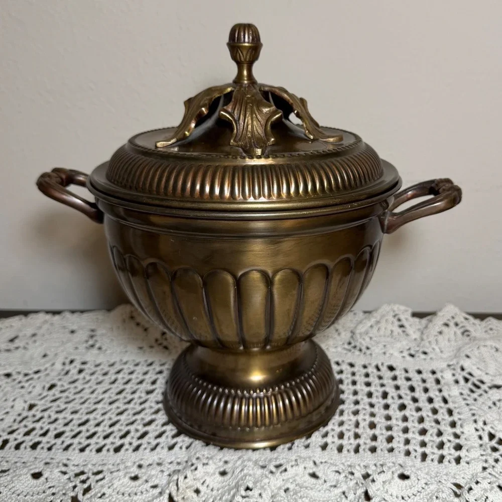 Decorative Crafts Inc Brass Urn Covered Vessel Hand Crafted India Ornate Footed